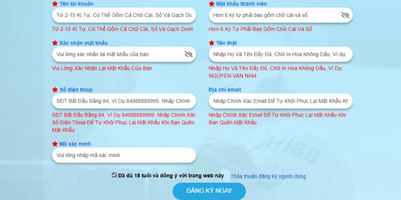 Quy định về việc tạo Account